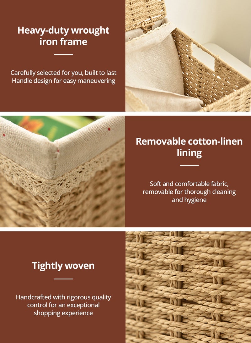 Hahamiya Set of 3 Handwoven Storage Baskets, Handwoven Storage Baskets, Woven Storage Baskets. Suitable for bathrooms, shelf storage, bedrooms, pantries, wardrobes, car storage, and bathroom organization. - Image 3