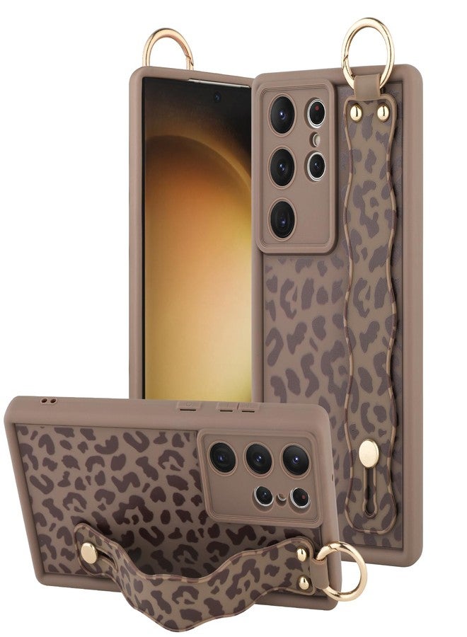 OOK Compatible with Samsung Galaxy S23 Ultra Leopard Phone Case with Wrist Strap, Brown Leopard TPU Shockproof Protection Slim Cover with Camera Protection for Women Girls, for 6.8inch - Image 1