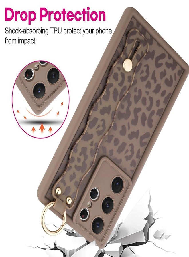 OOK Compatible with Samsung Galaxy S23 Ultra Leopard Phone Case with Wrist Strap, Brown Leopard TPU Shockproof Protection Slim Cover with Camera Protection for Women Girls, for 6.8inch - Image 5
