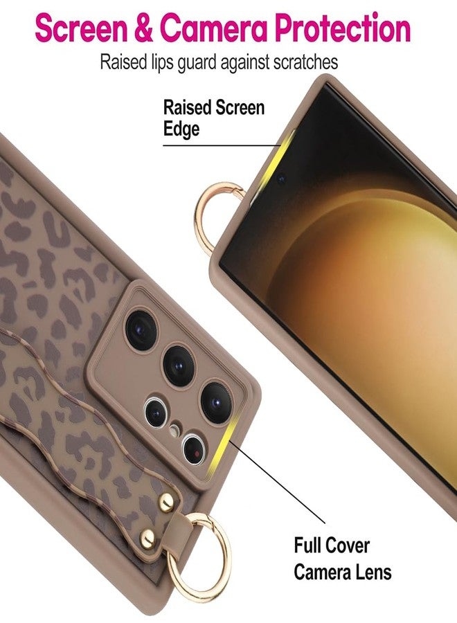 OOK Compatible with Samsung Galaxy S23 Ultra Leopard Phone Case with Wrist Strap, Brown Leopard TPU Shockproof Protection Slim Cover with Camera Protection for Women Girls, for 6.8inch - Image 4