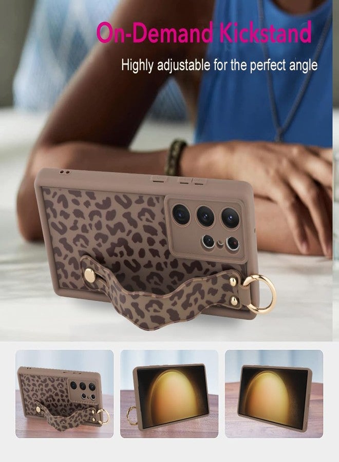 OOK Compatible with Samsung Galaxy S23 Ultra Leopard Phone Case with Wrist Strap, Brown Leopard TPU Shockproof Protection Slim Cover with Camera Protection for Women Girls, for 6.8inch - Image 2