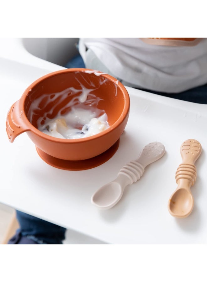 Bumkins Baby Utensil Set, Silicone Trainer Spoons for Dipping, Soft Tip, Self-Feeding, Chew, Baby Led Weaning, First Year Training Supplies, Essentials in Learning Eating, 4 Mos, 3-pk Beige and Brown - Image 3