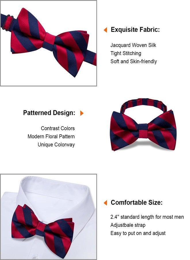 YourTies Blue Red Bow Tie for Men Striped Pre-tied Tuxedo Bowties Pocket Square Cufflink Adjustable Wedding Prom Party - Image 4