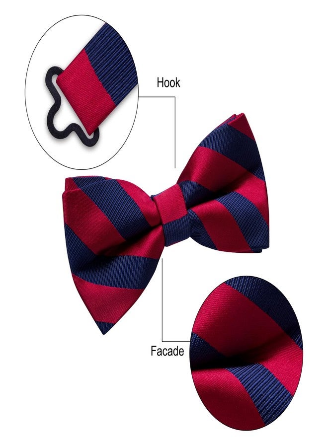 YourTies Blue Red Bow Tie for Men Striped Pre-tied Tuxedo Bowties Pocket Square Cufflink Adjustable Wedding Prom Party - Image 5
