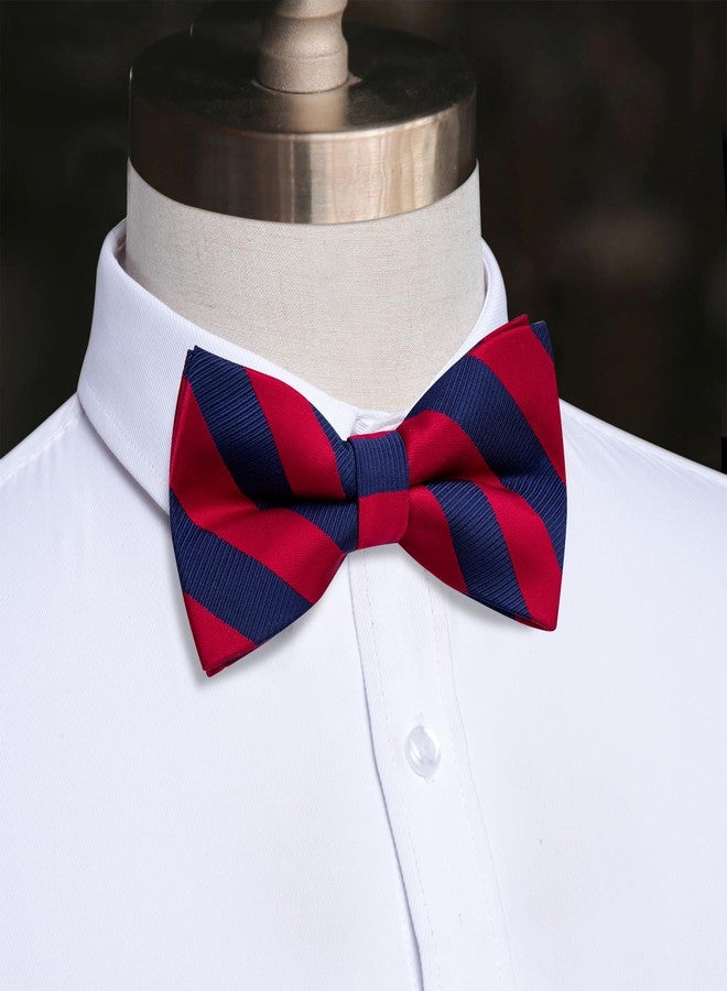 YourTies Blue Red Bow Tie for Men Striped Pre-tied Tuxedo Bowties Pocket Square Cufflink Adjustable Wedding Prom Party - Image 3