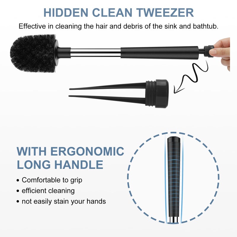 SetSail Toilet Brush and Holder, Self Closing Lid Toilet Bowl Brushes Holder and Extra Long Handle Ventilated Toilet Brush Set for Bathroom Cleaning, Nylon Bristles, Black - Image 3