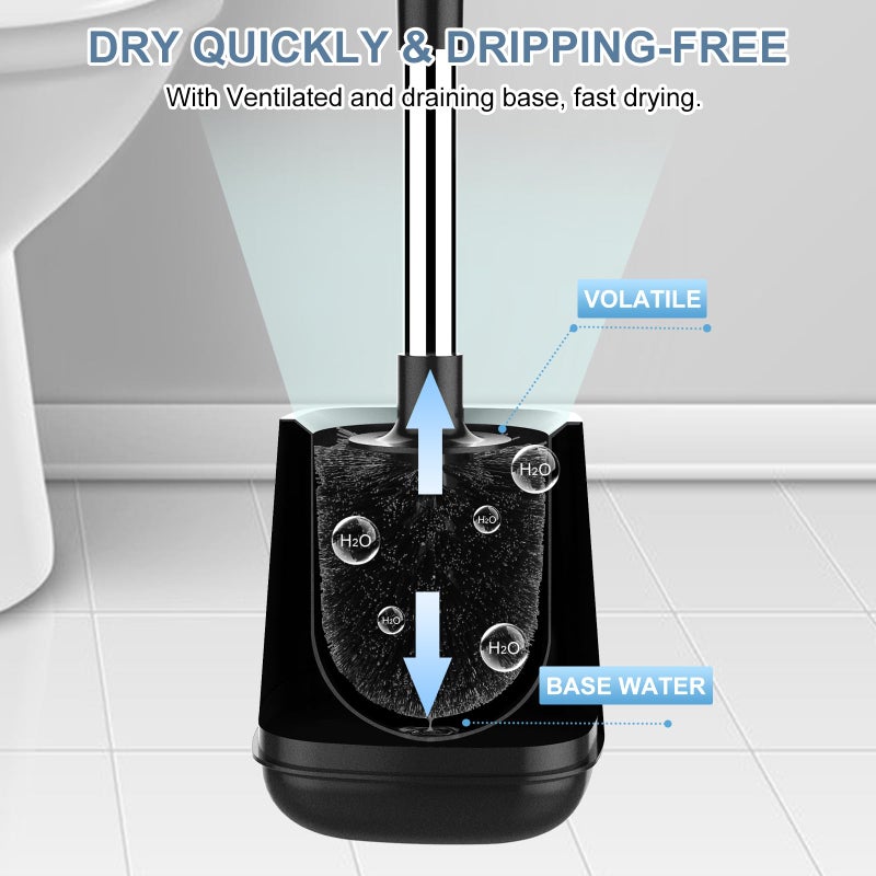 SetSail Toilet Brush and Holder, Self Closing Lid Toilet Bowl Brushes Holder and Extra Long Handle Ventilated Toilet Brush Set for Bathroom Cleaning, Nylon Bristles, Black - Image 5