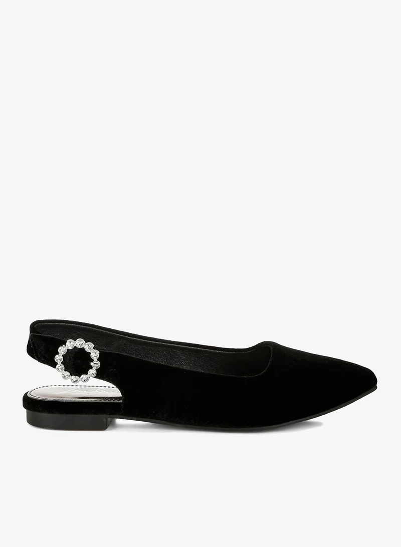 Velvet Slingback Flat Sandals in Black