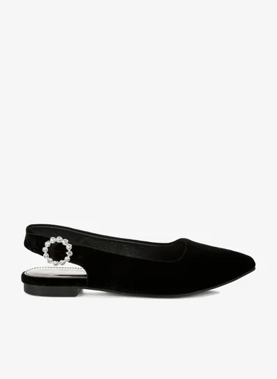 London Rag Velvet Slingback Flat Sandals in Black