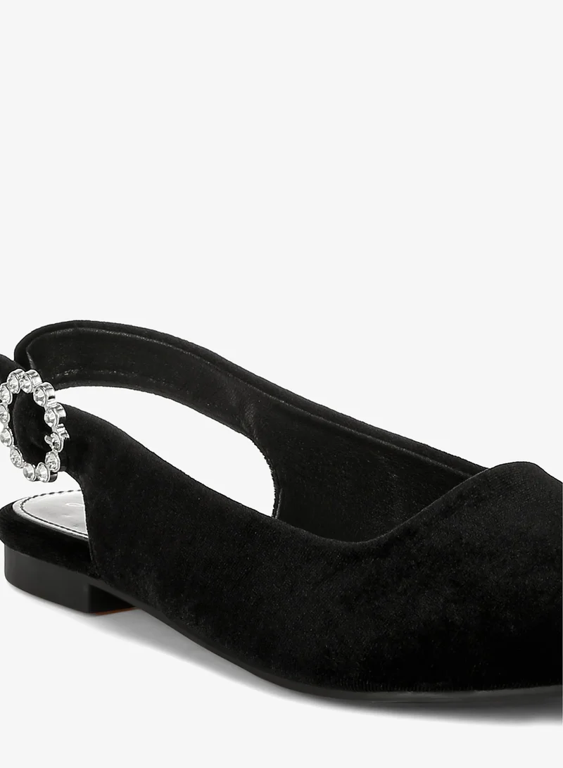 London Rag Black Velvet Slingback Flat Sandals in Black for Women | Best Price UAE