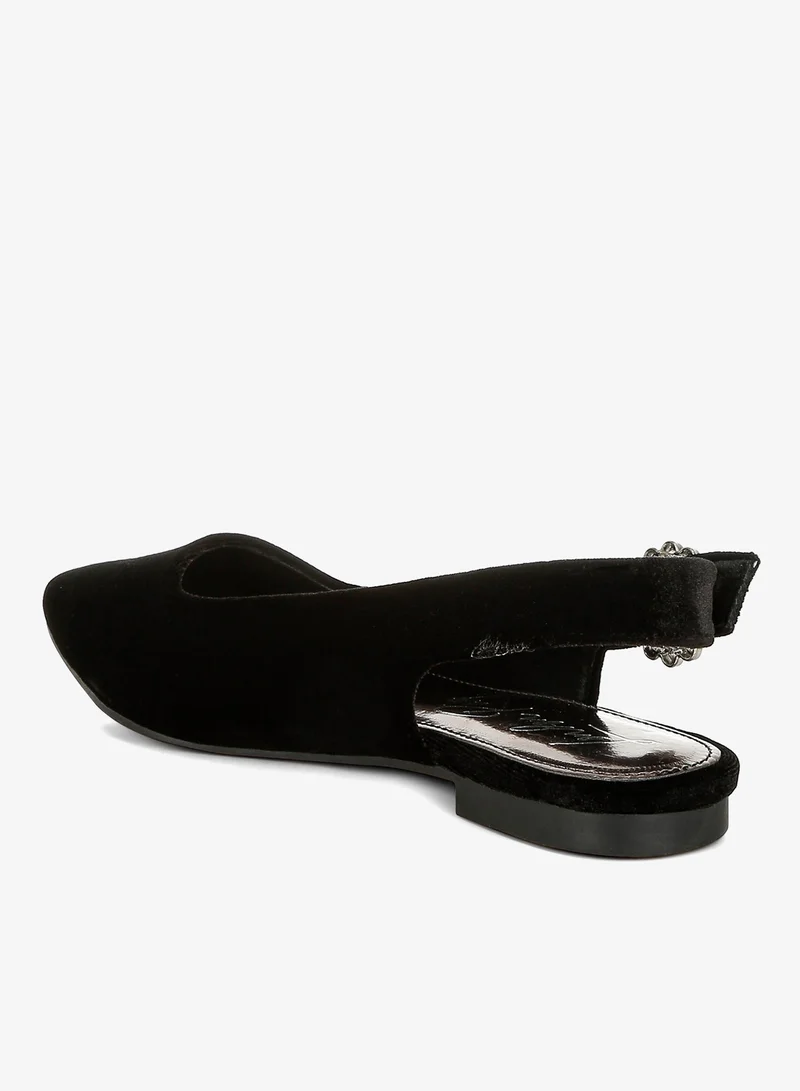 London Rag Black Velvet Slingback Flat Sandals in Black for Women | Best Price UAE