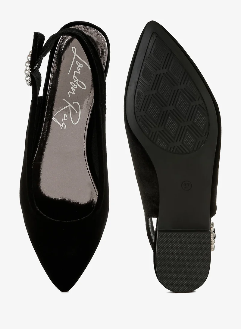 London Rag Black Velvet Slingback Flat Sandals in Black for Women | Best Price UAE