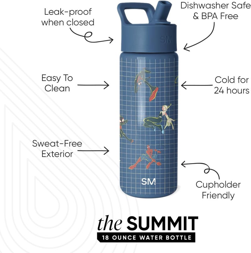 Kids Summit Water Bottle with Straw Lid | Marvel 18oz Stainless Steel Cup Insulated Tumbler for Toddlers, Boys, School | Spiderman Friends - Image 1