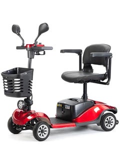 Folding Electric Mobility Scooter for Adults up to 400 lbs, All Terrain Portable Wheelchair with 4 Wheels, Lightweight and Powerful, Red Color, 12 Miles Range