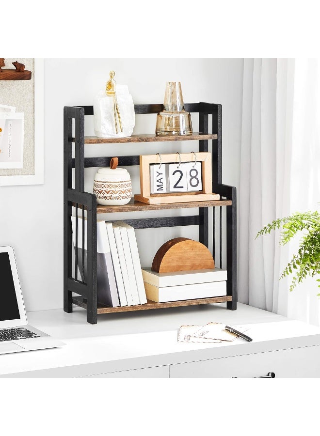 SONGMICS Spice Rack, 3-Tier Countertop Storage Shelf, Desktop Organiser with Bamboo Frame, for Kitchen, Dining Room, Office, Rustic Brown and Black - Image 4