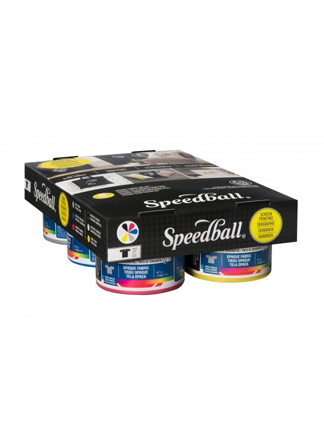 Speedball Fabric Screen Printing Ink Starter Set, Opaque, 6-Colors, 4-Ounce Jars, Silver, Raspberry, Blue Topaz, Citrine, Pearly White, and Black Pearl for T-Shirt and Silkscreen Printmaking - Image 1
