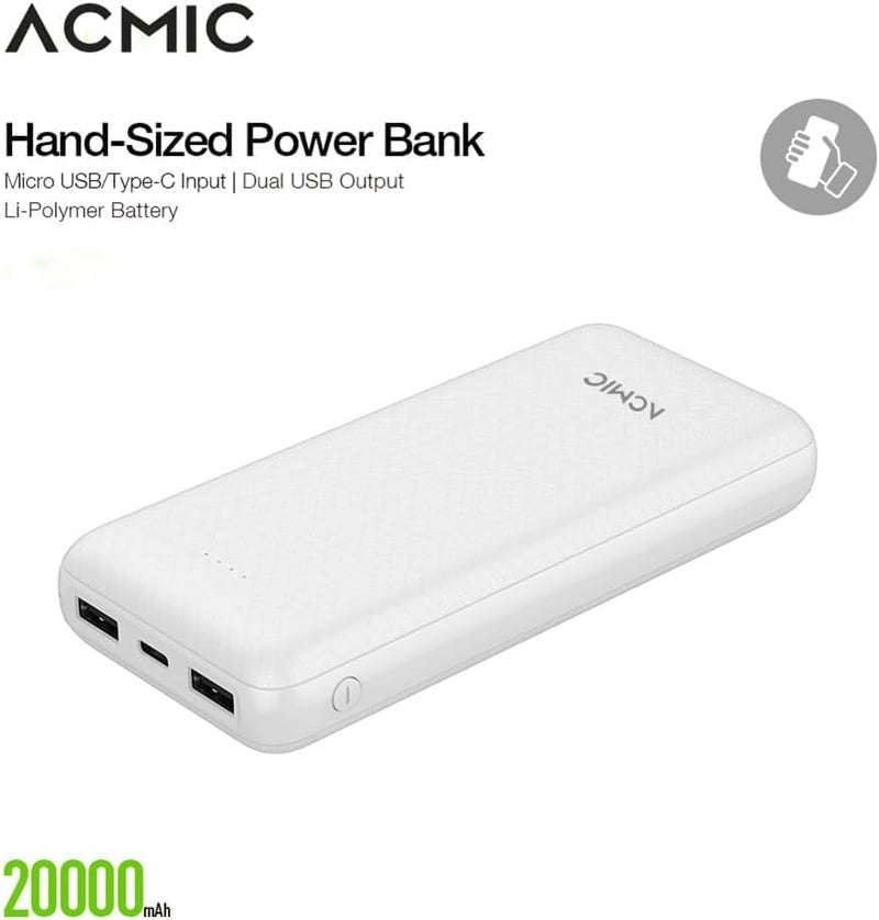 ACMIC Power Bank 20000mAh, Portable Charger Fast Charging Battery Pack Cell Phone Charger Dual Voltage Compact Powerbank, 2 USB C 2.0 QI Quick Charge Battery Pack for iPhone, Samsung and Huawei - Image 2