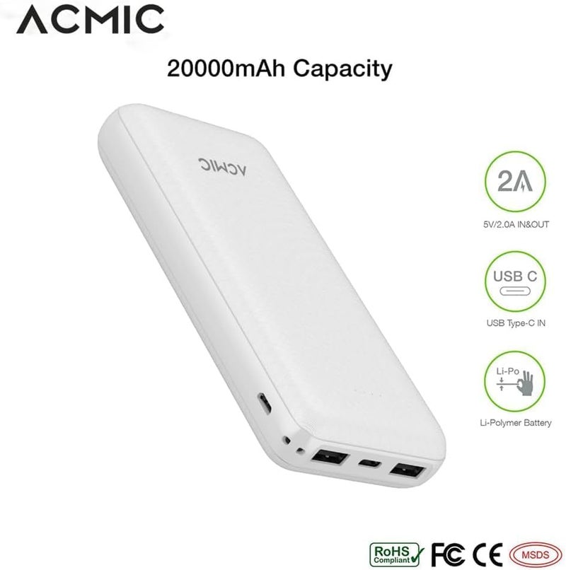 ACMIC Power Bank 20000mAh, Portable Charger Fast Charging Battery Pack Cell Phone Charger Dual Voltage Compact Powerbank, 2 USB C 2.0 QI Quick Charge Battery Pack for iPhone, Samsung and Huawei - Image 3
