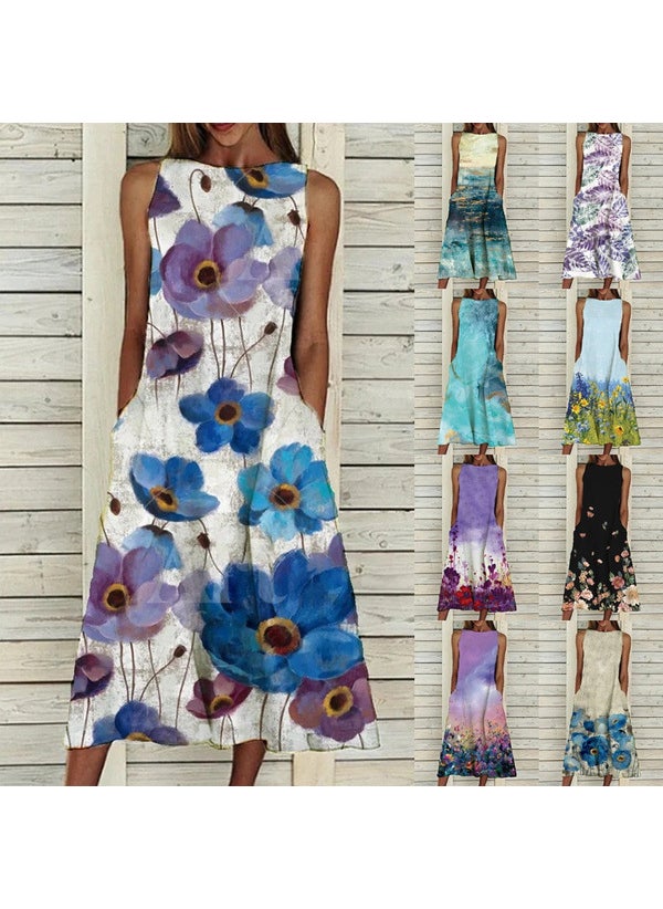 Generic Elegant Floral Print Womens Dress 2021 Summer New Style Dresses For Women Vintage Fashion Ladies Vestidos White  - Image 2