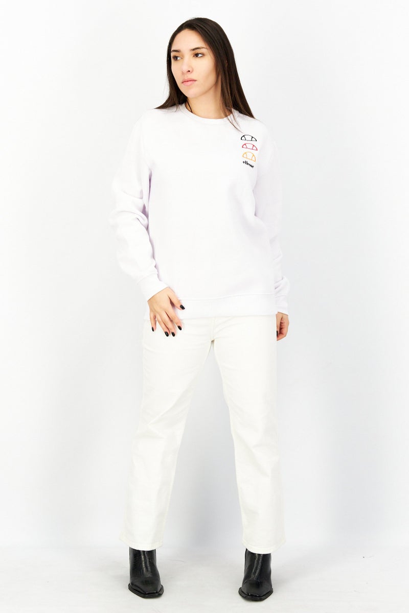 Ellesse Women Crew Neck Long Sleeve Brand Logo Sweatshirt, White - Image 3