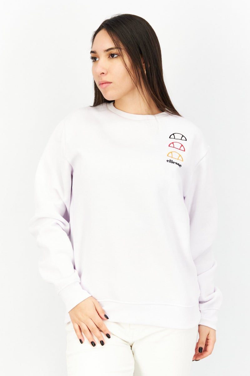 Ellesse Women Crew Neck Long Sleeve Brand Logo Sweatshirt, White - Image 1