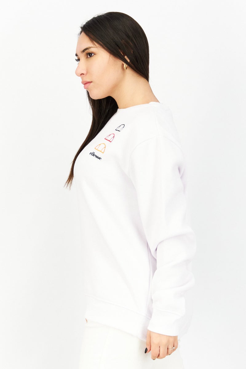 Ellesse Women Crew Neck Long Sleeve Brand Logo Sweatshirt, White - Image 2