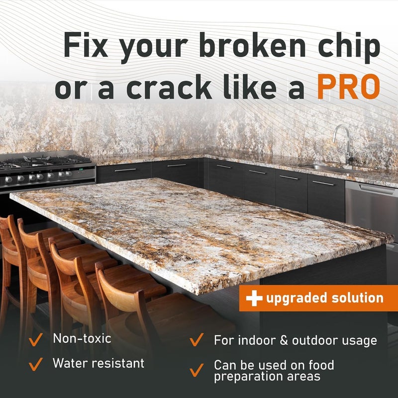 NNREPAIR Granite Countertop Repair Kit (Clear Color + Polisher) - Made by Engineers I Also for Marble, Quartz, Acrylic, Fiberglass, Porcelain, Tile & Ceramic Surfaces I Easy Process & Quick Results - Image 4