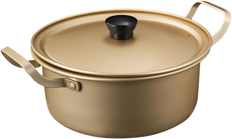 ABOOFAN Korean Style 16cm Yellow Aluminum Ramen Pot with Lid and Dual Handles, Instant Noodle Cooking Saucepan for Small Meals and Travel - Image 1