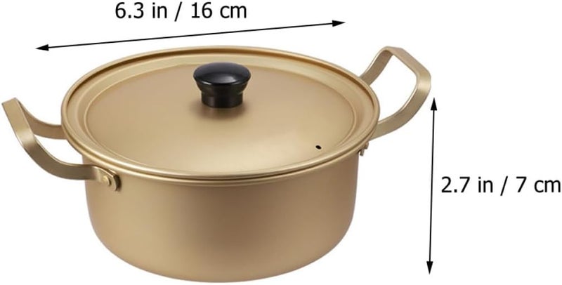 ABOOFAN Korean Style 16cm Yellow Aluminum Ramen Pot with Lid and Dual Handles, Instant Noodle Cooking Saucepan for Small Meals and Travel - Image 2