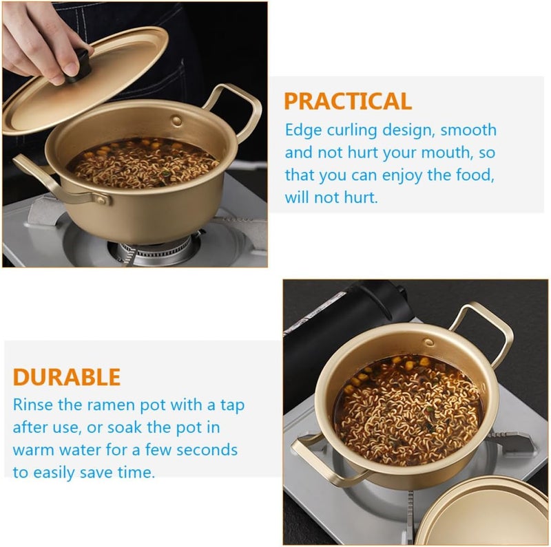 ABOOFAN Korean Style 16cm Yellow Aluminum Ramen Pot with Lid and Dual Handles, Instant Noodle Cooking Saucepan for Small Meals and Travel - Image 4