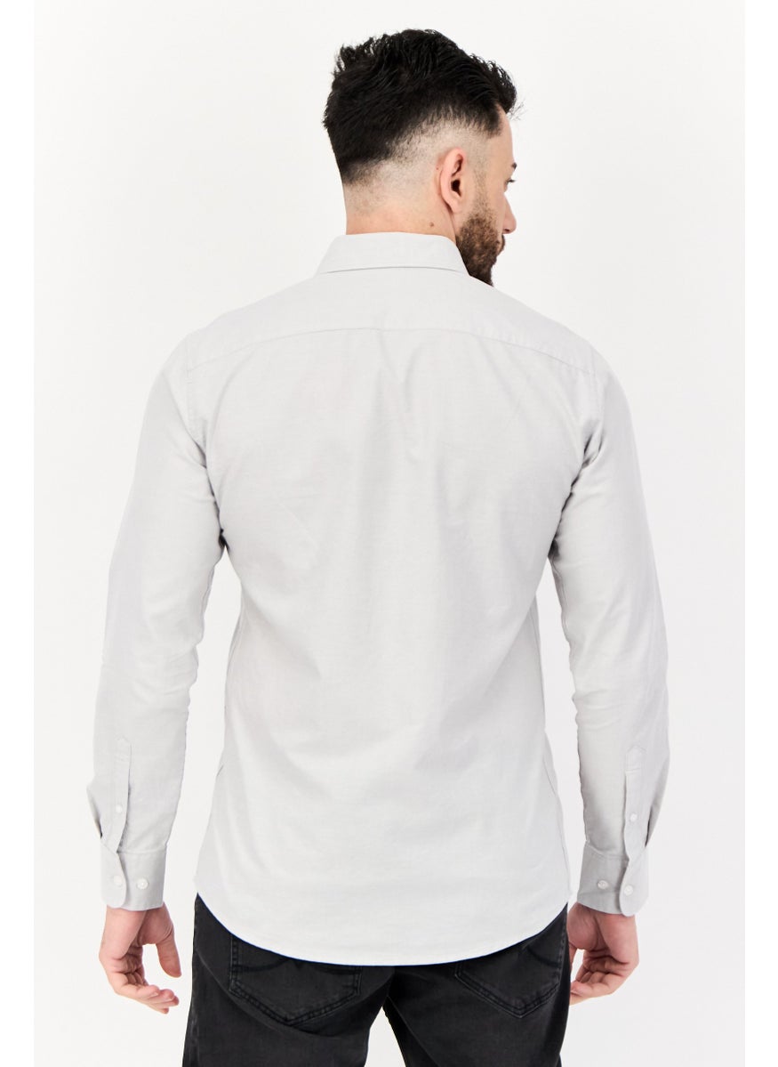 Algspar Men Regular Fit Long Sleeves Plain Casual Shirt, Grey  - Image 3