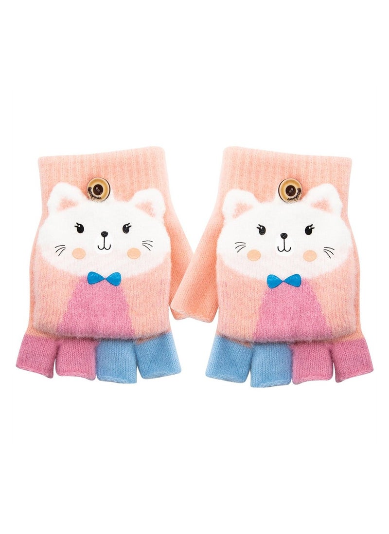 Generic Kids Fingerless Gloves, 1 Pairs Winter Warm Convertible Flip Top Gloves Soft Knit Lining and Elastic Cute Cartoon for Kids Boy Girls 7-10 Years - Image 1
