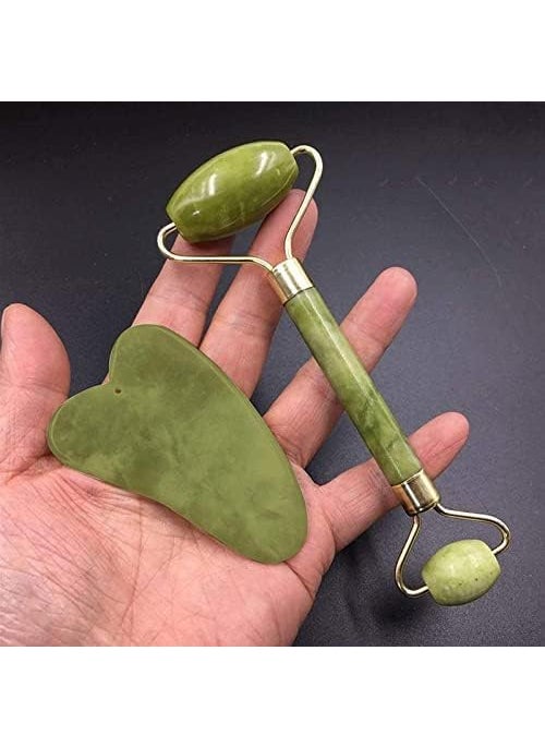 Meliora Face Stone Jade Massager with Gua Sha Stone and Ice Roller Set Facial Roller 100 Natural Stone Jade Roller for Skin Eye Neck Body Ice Cube Roller Women Men Beauty Silicone Reusable  - Image 2