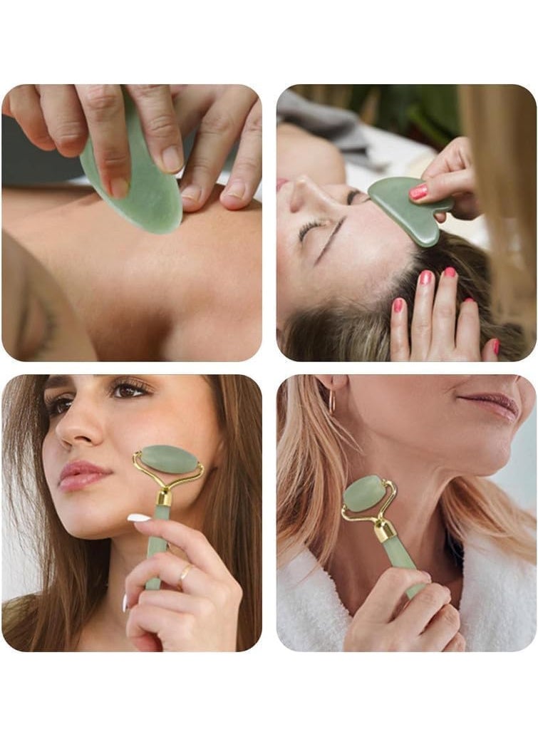 Meliora Face Stone Jade Massager with Gua Sha Stone and Ice Roller Set Facial Roller 100 Natural Stone Jade Roller for Skin Eye Neck Body Ice Cube Roller Women Men Beauty Silicone Reusable  - Image 4