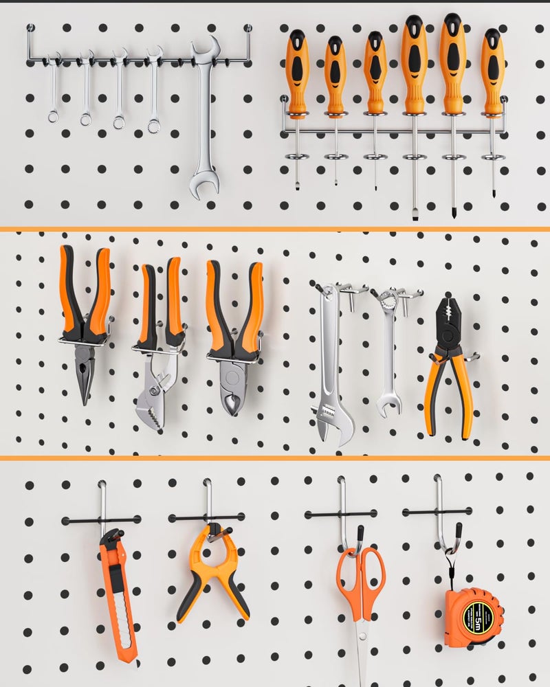 INCLY Pegboard Hooks Set for Hanging Tools, 206PCS Heavy Duty Peg Hook Hanger & Holder Fit 1/4 1/8 Inch Pegboard for Craft Assortment Garage Organizer Bins Attachment Peg Board Accessories - Image 5