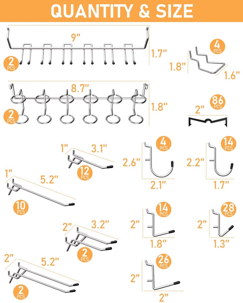 INCLY Pegboard Hooks Set for Hanging Tools, 206PCS Heavy Duty Peg Hook Hanger & Holder Fit 1/4 1/8 Inch Pegboard for Craft Assortment Garage Organizer Bins Attachment Peg Board Accessories - Image 3