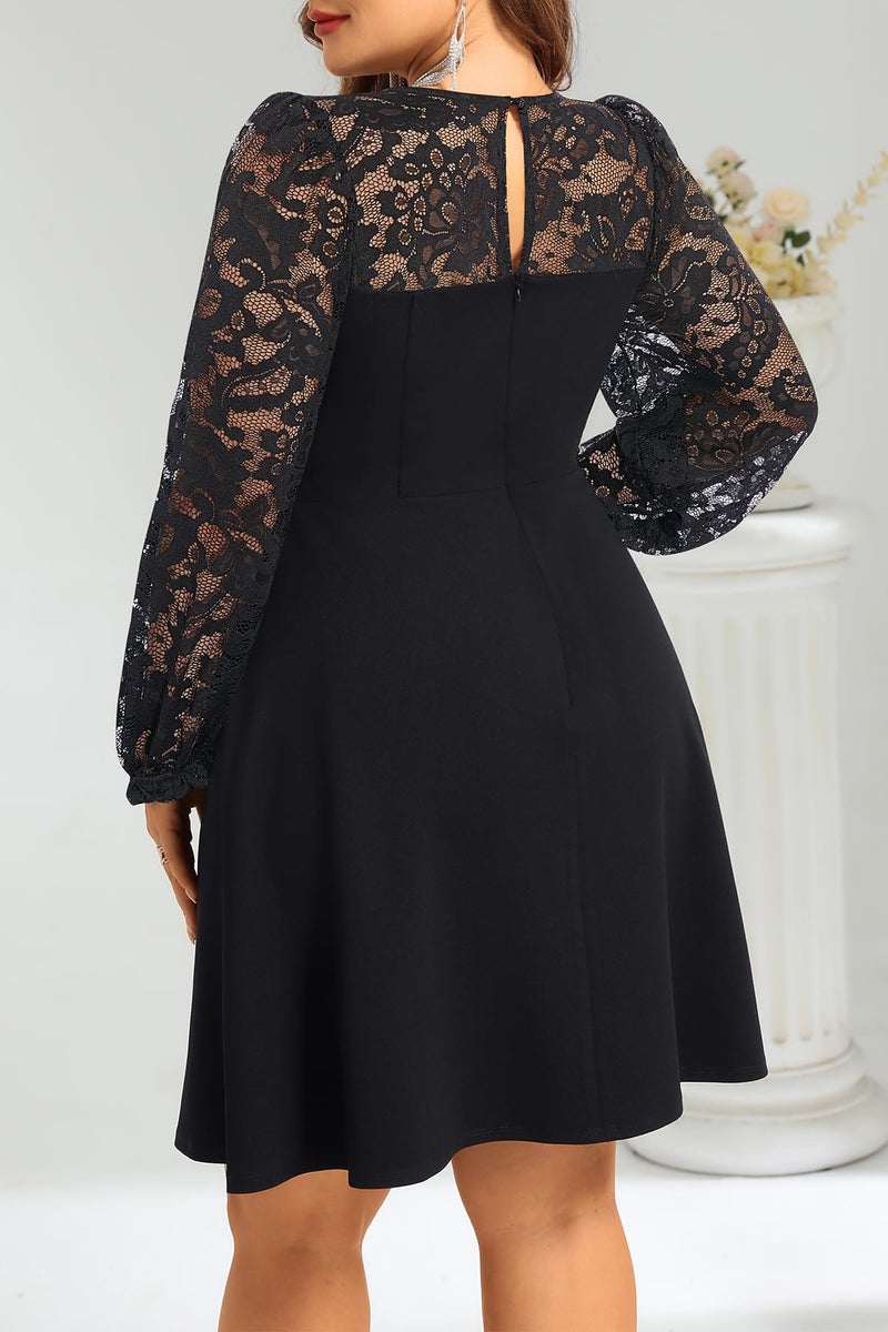 Talisea Plus Size Black Dress Cocktail Wedding Guest Funeral Floral Lace Long Sleeve Semi Formal A line Short Dresses Women - Image 3