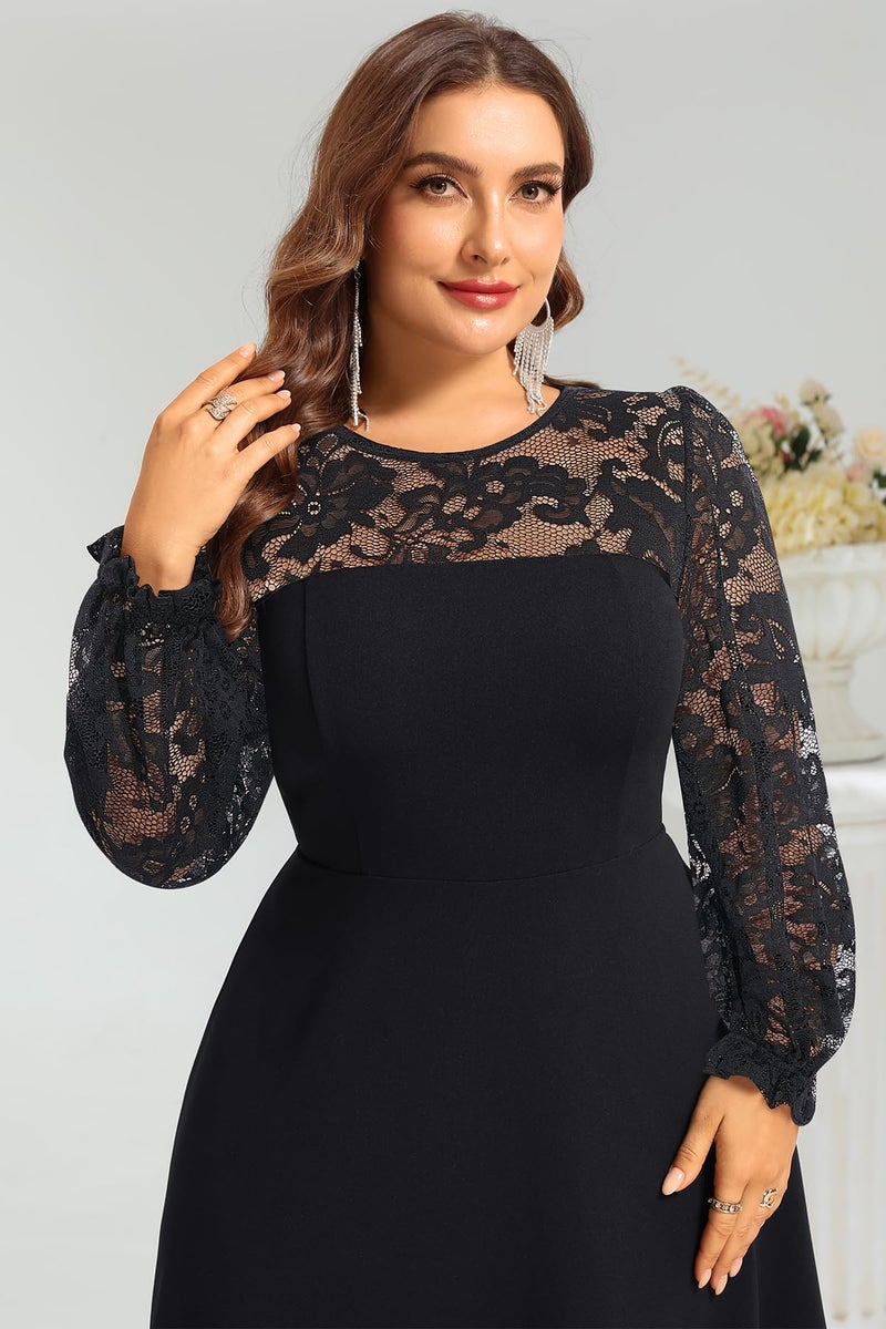 Talisea Plus Size Black Dress Cocktail Wedding Guest Funeral Floral Lace Long Sleeve Semi Formal A line Short Dresses Women - Image 4