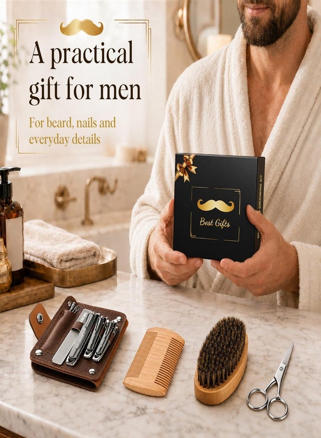 Futricy Premium Beard Grooming Kit & Manicure Set for Men - 4-in-1 Men's Gift Set with Wild Boar Bristle Brush, Wooden Comb, Scissors & Professional Nail Clippers Pedicure Travel Kit with Gift Box - Image 5