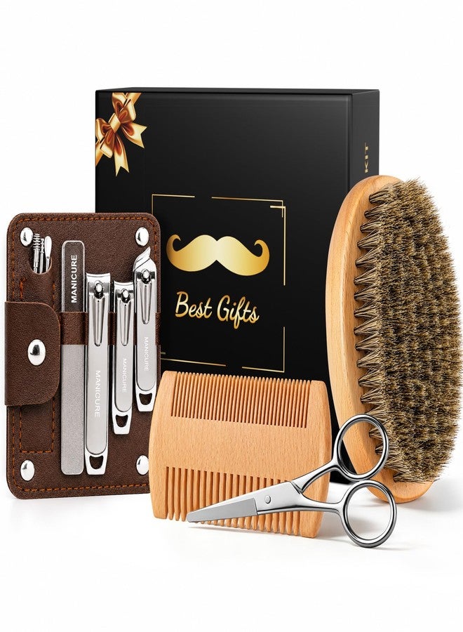 Futricy Premium Beard Grooming Kit & Manicure Set for Men - 4-in-1 Men's Gift Set with Wild Boar Bristle Brush, Wooden Comb, Scissors & Professional Nail Clippers Pedicure Travel Kit with Gift Box - Image 1