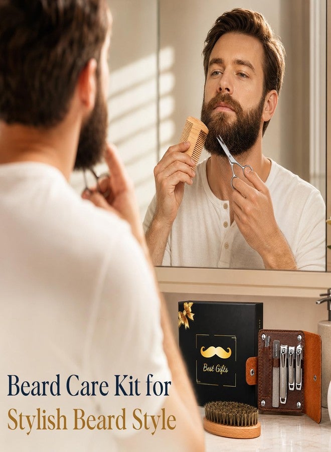Futricy Premium Beard Grooming Kit & Manicure Set for Men - 4-in-1 Men's Gift Set with Wild Boar Bristle Brush, Wooden Comb, Scissors & Professional Nail Clippers Pedicure Travel Kit with Gift Box - Image 2