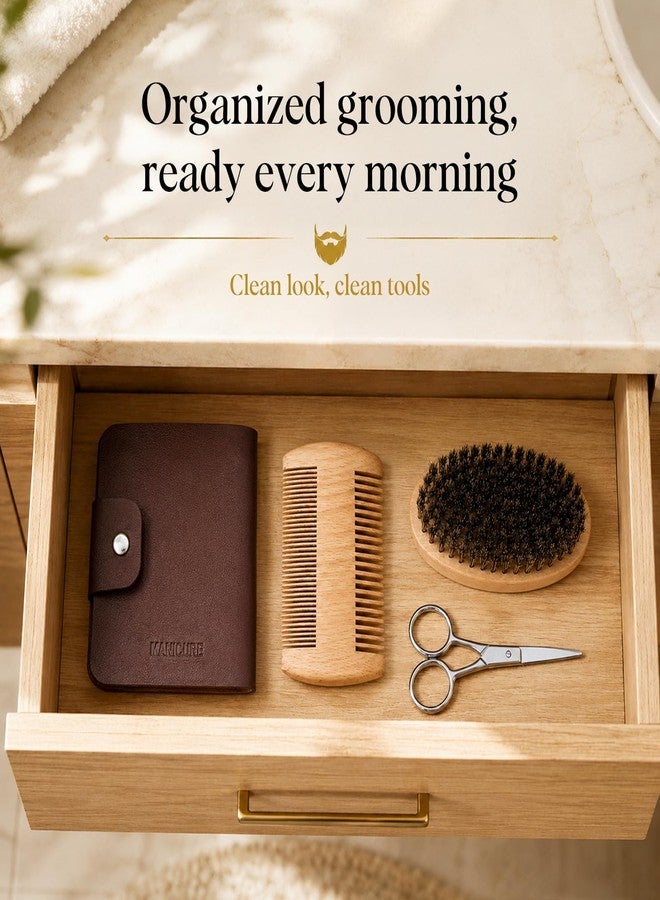 Futricy Premium Beard Grooming Kit & Manicure Set for Men - 4-in-1 Men's Gift Set with Wild Boar Bristle Brush, Wooden Comb, Scissors & Professional Nail Clippers Pedicure Travel Kit with Gift Box - Image 3