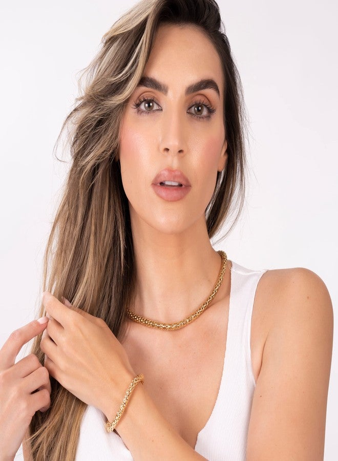 Barzel 18K Gold Plated Popcorn Mesh Bracelet for Women, 7.5 Inches - Made in Brazil - Image 4