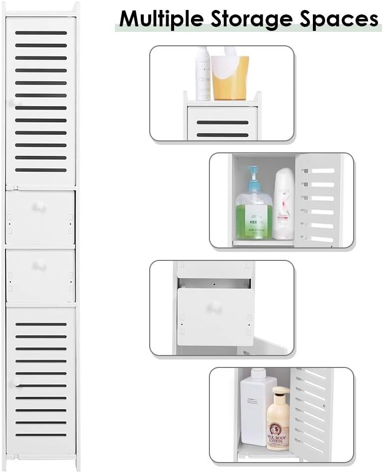 كلاراكو خزانة تخزين طويلة من كلاركو، خزانة أرضية حمام قائمة بذاتها، خزانة خشبية بيضاء موفرة للمساحة، منظم خزانة مع باب مصراع ودرج لغرفة المعيشة وغرفة النوم - Image 5