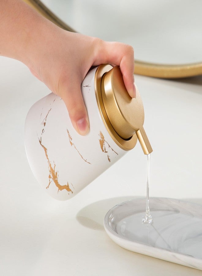 Enra Ceramic Gold Soap Dispenser,12 oz Marble Hand Liquid Soap Dispenser for Bathroom Kitchen Dispenser for Dish Soap with Easy-to-Press(Glod Liquid Type2) - Image 5
