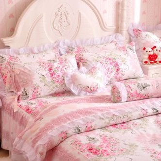 FADFAY,Romantic Flower Print Bedding Set,Floral Bed Set,Princess Lace Ruffle Duvet Cover King Queen Twin,4Pcs (Twin) - Image 2