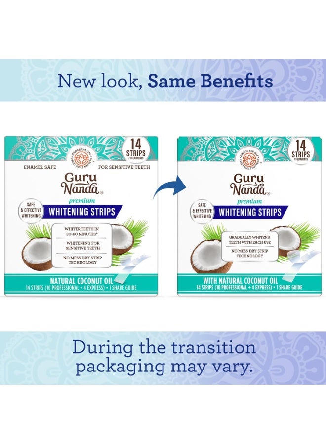 GuruNanda Express Whitening Strips for Whiter Teeth, Made of Natural Coconut Oil for Sensitive Teeth, Enamel Safe (14 Strips), Clear, 1 Count - Image 2