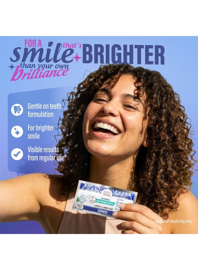 GuruNanda Express Whitening Strips for Whiter Teeth, Made of Natural Coconut Oil for Sensitive Teeth, Enamel Safe (14 Strips), Clear, 1 Count - Image 3