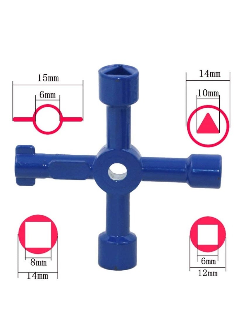 Generic - Universal Square Wrench Tool, Key Wrench Cross Switch for Elevator, Cabinet, Gas Meter & More (Blued), 4-Way Utility Keys - Image 1