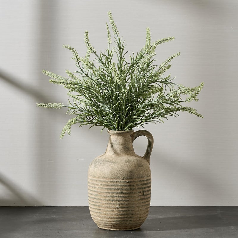 SIDUCAL Rustic Ceramic Farmhouse Flower Vase with 1 Handle-Height 8.43" Terracotta Vase, Unique Textured Pottery Flower Vases for Home Decor, Table, Wedding, Living Room, Shelf Decor, Terra - Image 1